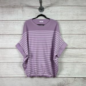Chic Soul Plus Size Purple White Stripe Short Sleeve Spring Sweater Top Size 1X